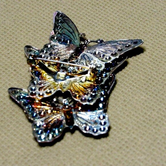 VTG Butterflies Brooch Enameled Filigree 3 Purple - Picture 3 of 8